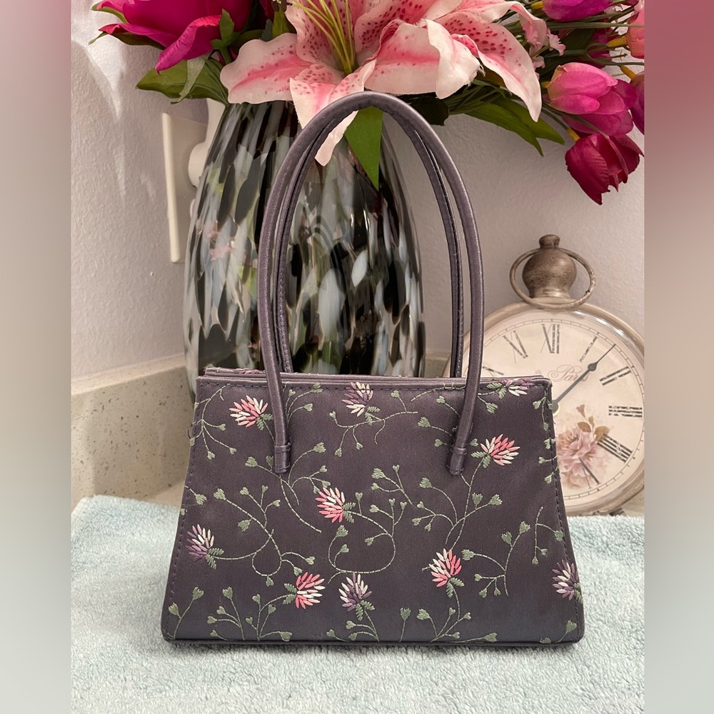 Y2K Express Floral Embroidered Small Satchel Bag - Purple, Pink & Green